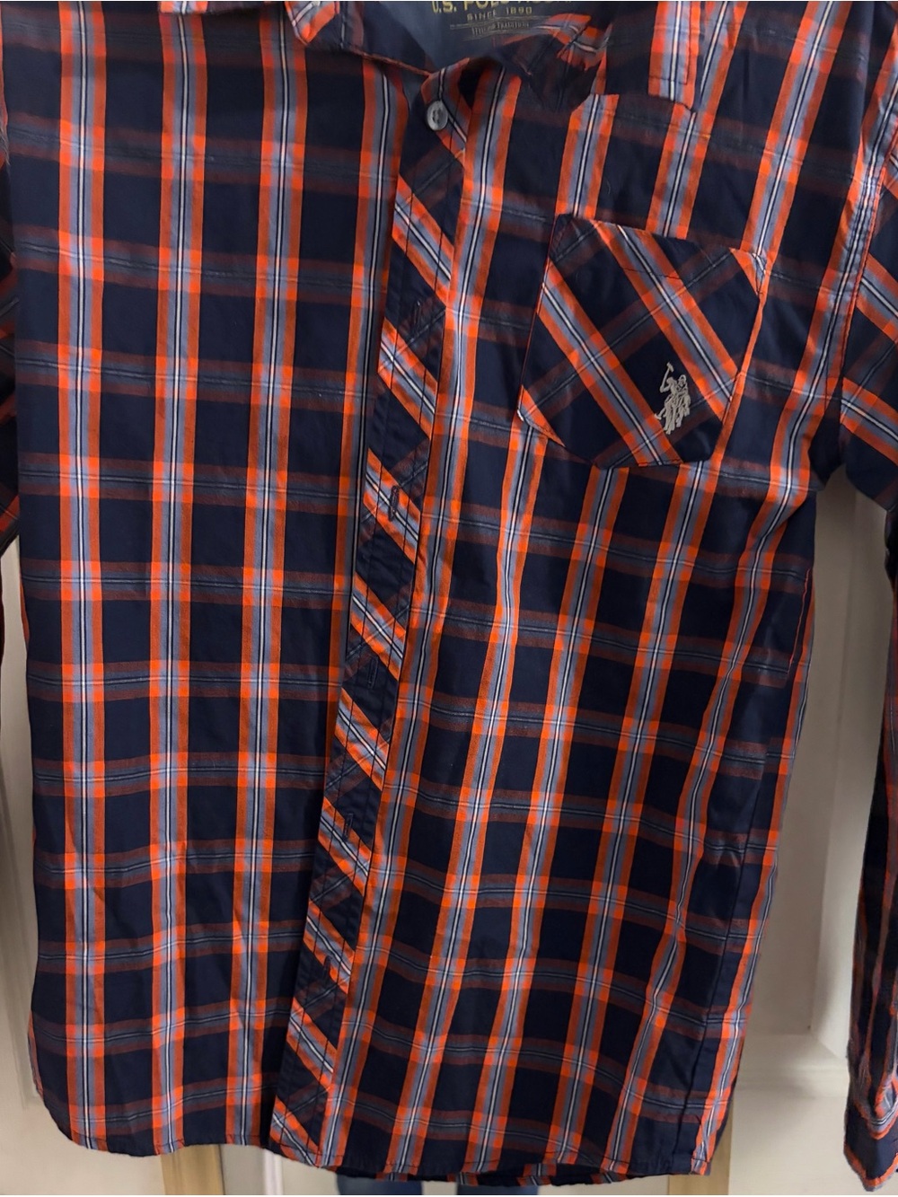 U.S. Polo Assn. Navy and Orange Plaid Button-Down Shirt